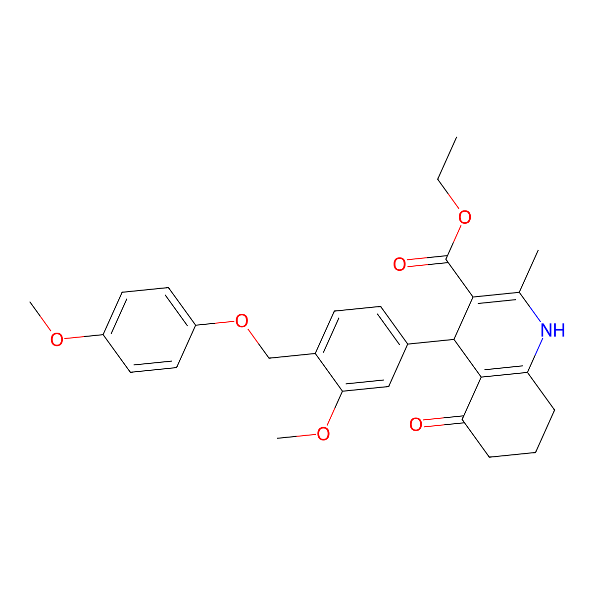 Ethyl 4-{3-methoxy-4-[(4-methoxyphenoxy)methyl]phenyl}-2-methyl-5-oxo-1,4,5,6,7,8-hexahydro-3-quinolinecarboxylate molecular structure, CAS 445031-81-2