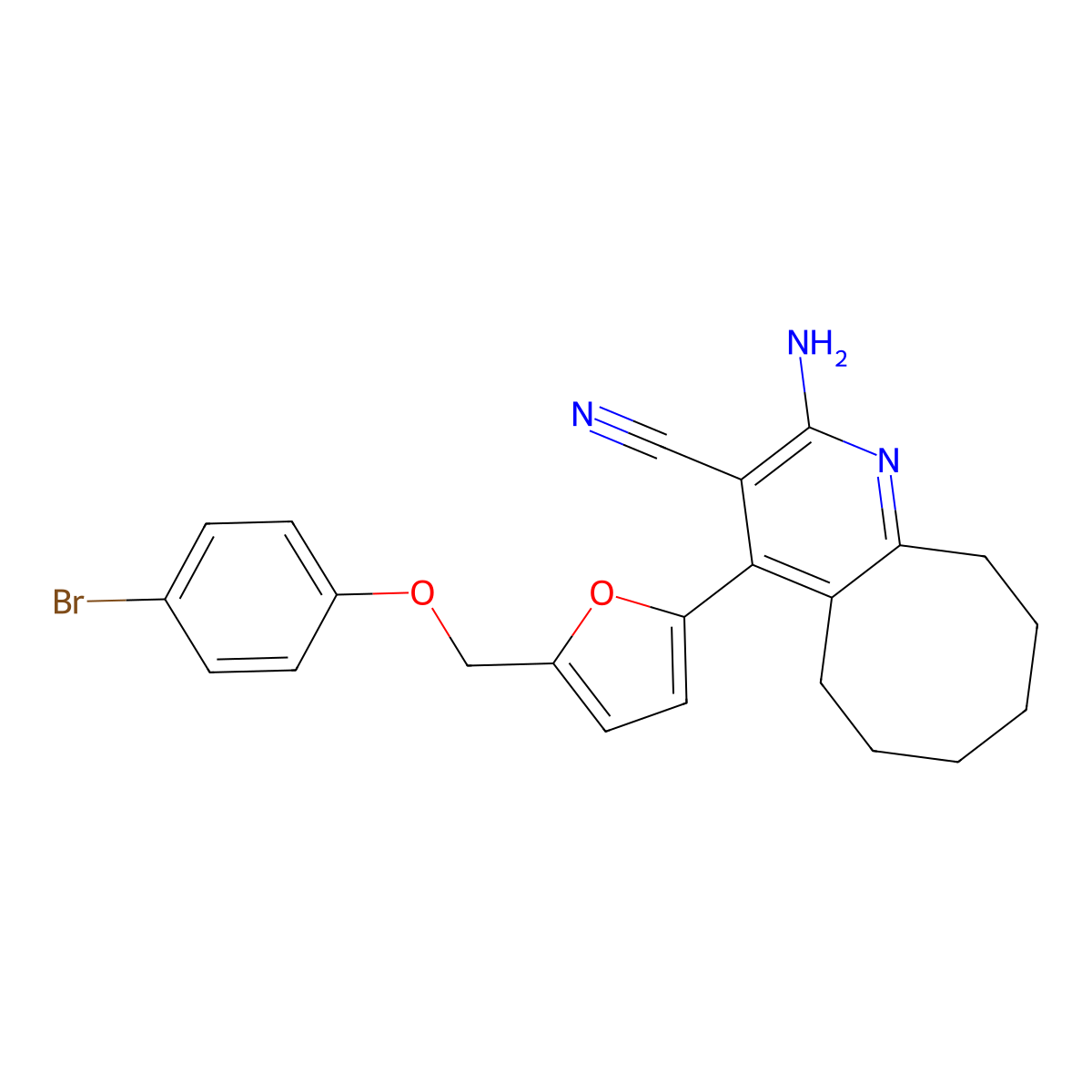 2-Amino-4-{5-[(4-bromophenoxy)methyl]-2-furyl}-5,6,7,8,9,10-hexahydrocycloocta[b]pyridine-3-carbonitrile molecular structure, CAS 445031-82-3