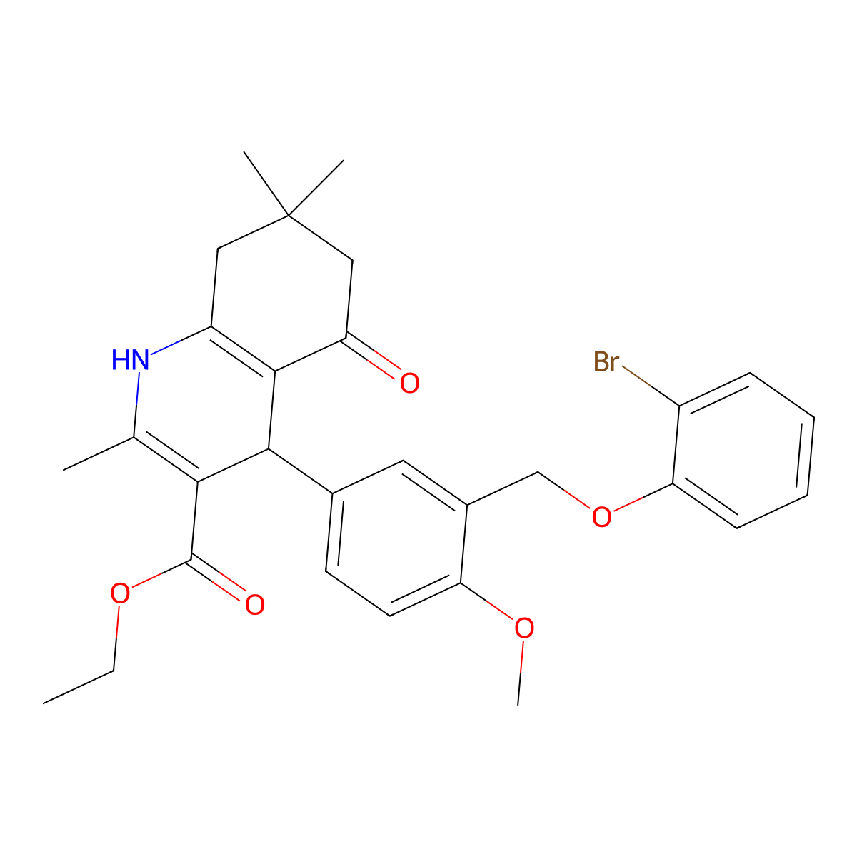 Ethyl 4-{3-[(2-bromophenoxy)methyl]-4-methoxyphenyl}-2,7,7-trimethyl-5-oxo-1,4,5,6,7,8-hexahydro-3-quinolinecarboxylate molecular structure, CAS 445031-86-7