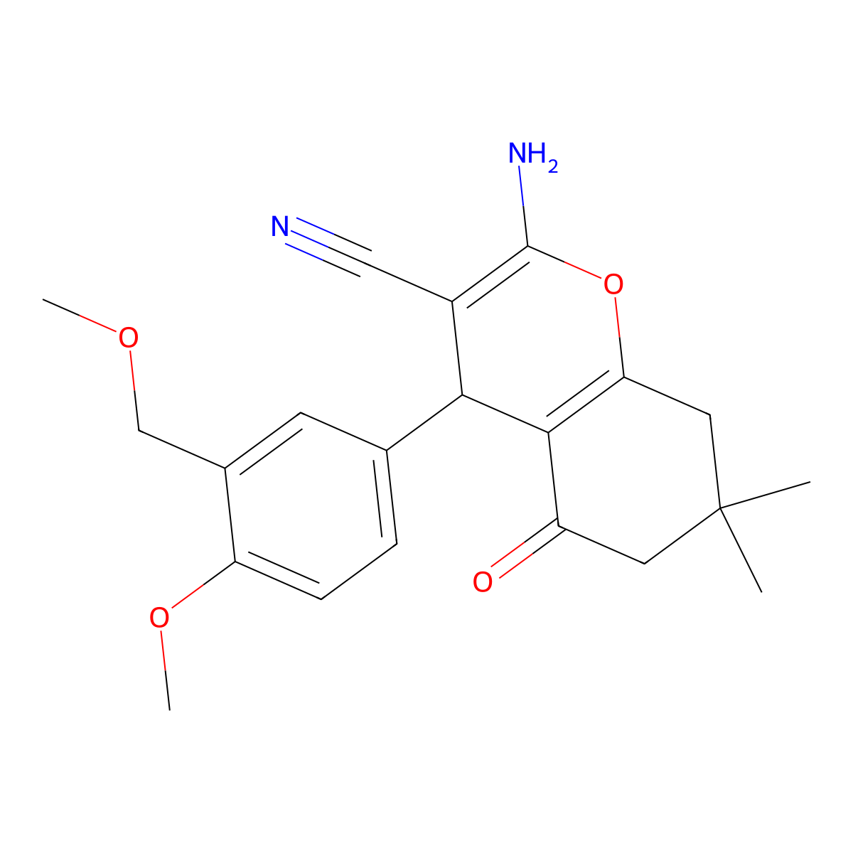 2-amino-4-[4-methoxy-3-(methoxymethyl)phenyl]-7,7-dimethyl-5-oxo-6,8-dihydro-4H-chromene-3-carbonitrile molecular structure, CAS 445032-54-2