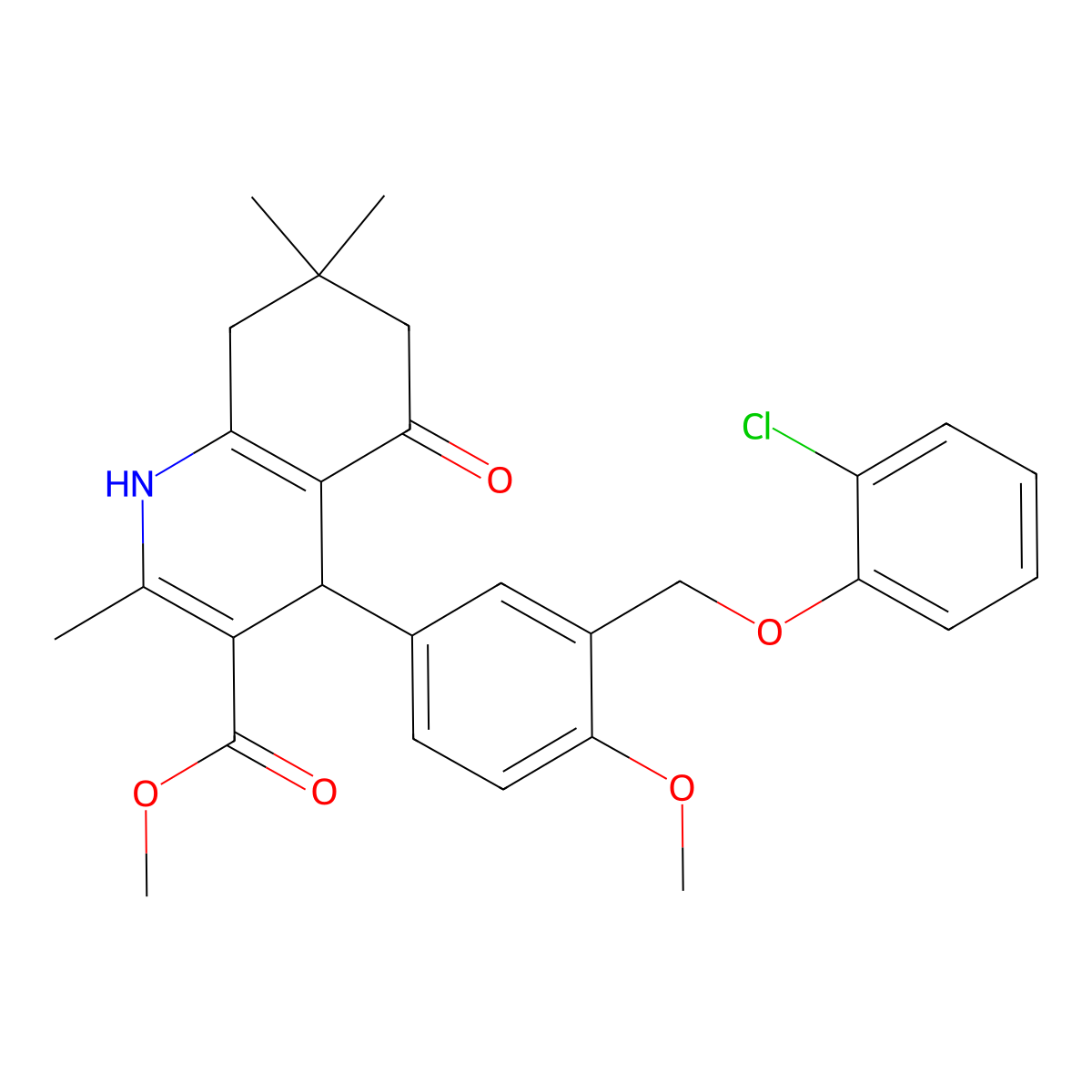 Methyl 4-{3-[(2-chlorophenoxy)methyl]-4-methoxyphenyl}-2,7,7-trimethyl-5-oxo-1,4,5,6,7,8-hexahydro-3-quinolinecarboxylate molecular structure, CAS 445032-70-2