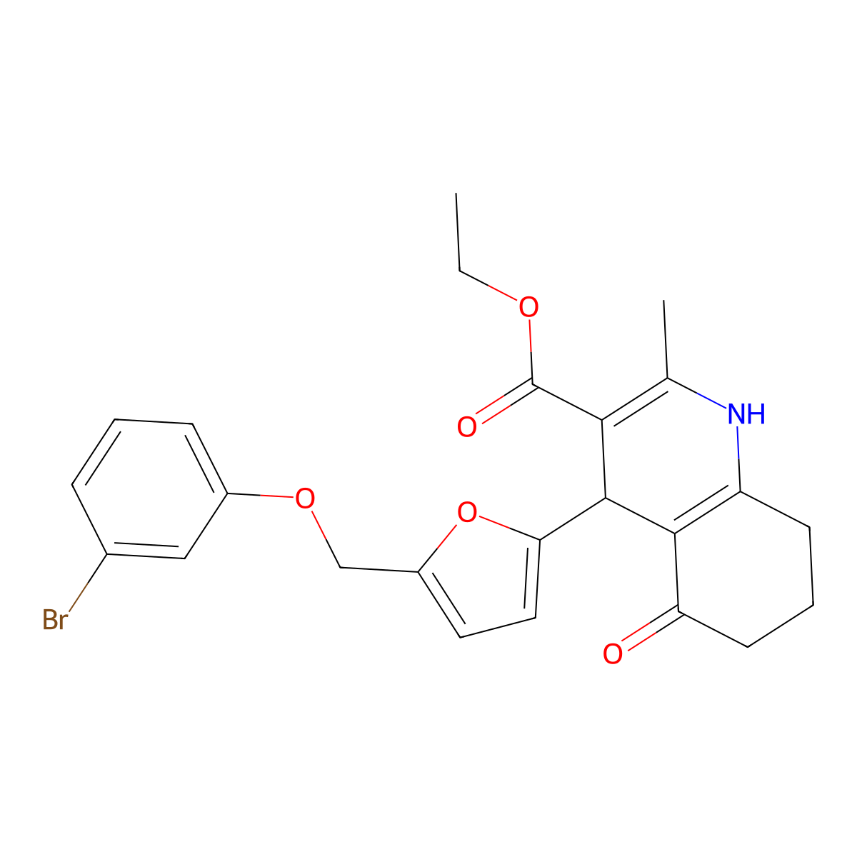 ethyl 4-[5-[(3-bromophenoxy)methyl]furan-2-yl]-2-methyl-5-oxo-4,6,7,8-tetrahydro-1H-quinoline-3-carboxylate molecular structure, CAS 445032-74-6
