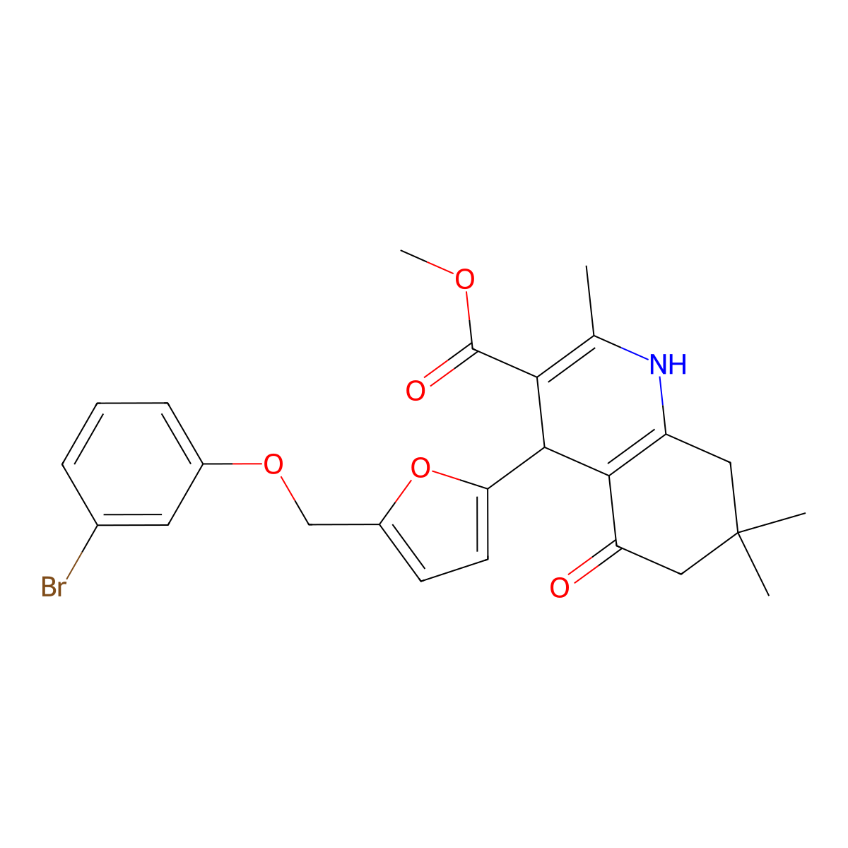 Methyl 4-{5-[(3-bromophenoxy)methyl]-2-furyl}-2,7,7-trimethyl-5-oxo-1,4,5,6,7,8-hexahydro-3-quinolinecarboxylate molecular structure, CAS 445032-75-7