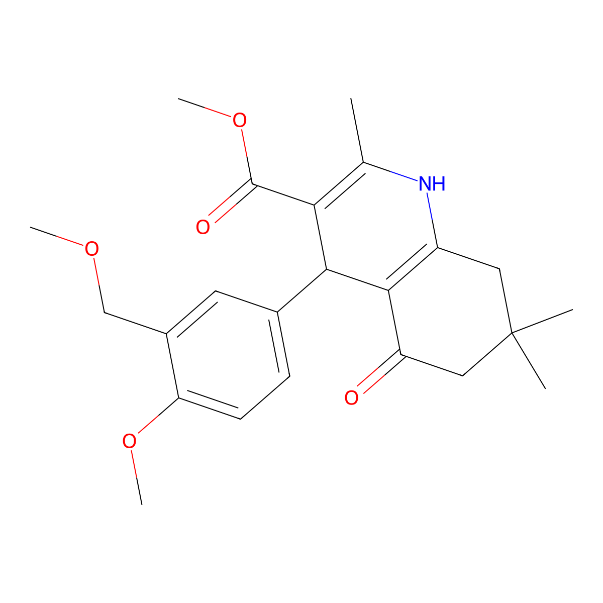 Methyl 4-[4-methoxy-3-(methoxymethyl)phenyl]-2,7,7-trimethyl-5-oxo-1,4,5,6,7,8-hexahydro-3-quinolinecarboxylate molecular structure, CAS 445032-78-0