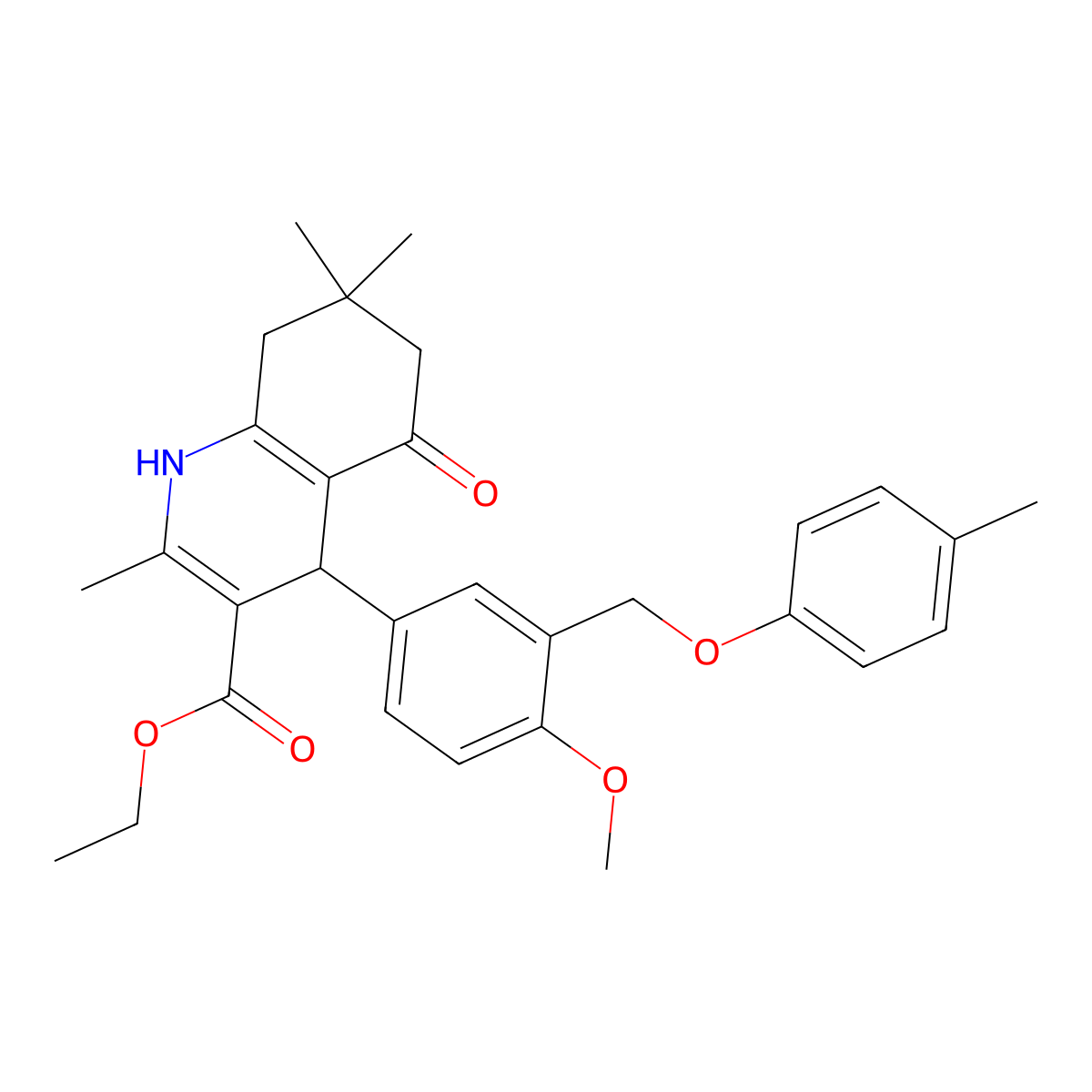 Ethyl 4-{4-methoxy-3-[(4-methylphenoxy)methyl]phenyl}-2,7,7-trimethyl-5-oxo-1,4,5,6,7,8-hexahydro-3-quinolinecarboxylate molecular structure, CAS 445032-81-5