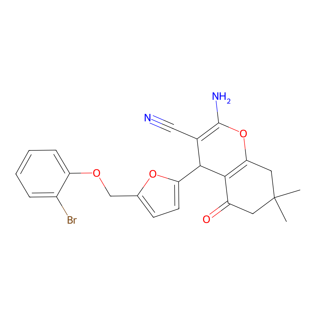 2-amino-4-[5-[(2-bromophenoxy)methyl]furan-2-yl]-7,7-dimethyl-5-oxo-6,8-dihydro-4H-chromene-3-carbonitrile molecular structure, CAS 445032-85-9