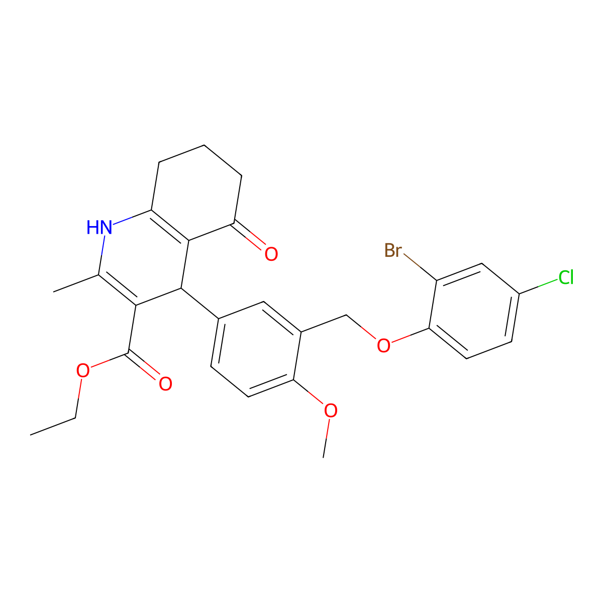 Ethyl 4-{3-[(2-bromo-4-chlorophenoxy)methyl]-4-methoxyphenyl}-2-methyl-5-oxo-1,4,5,6,7,8-hexahydro-3-quinolinecarboxylate molecular structure, CAS 445032-98-4