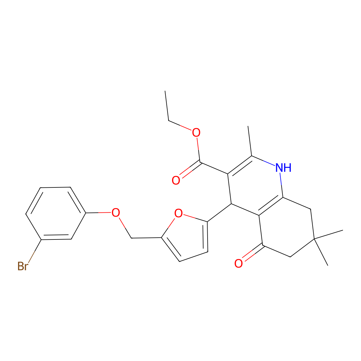Ethyl 4-[5-[(3-bromophenoxy)methyl]furan-2-yl]-2,7,7-trimethyl-5-oxo-1,4,6,8-tetrahydroquinoline-3-carboxylate molecular structure, CAS 445033-02-3