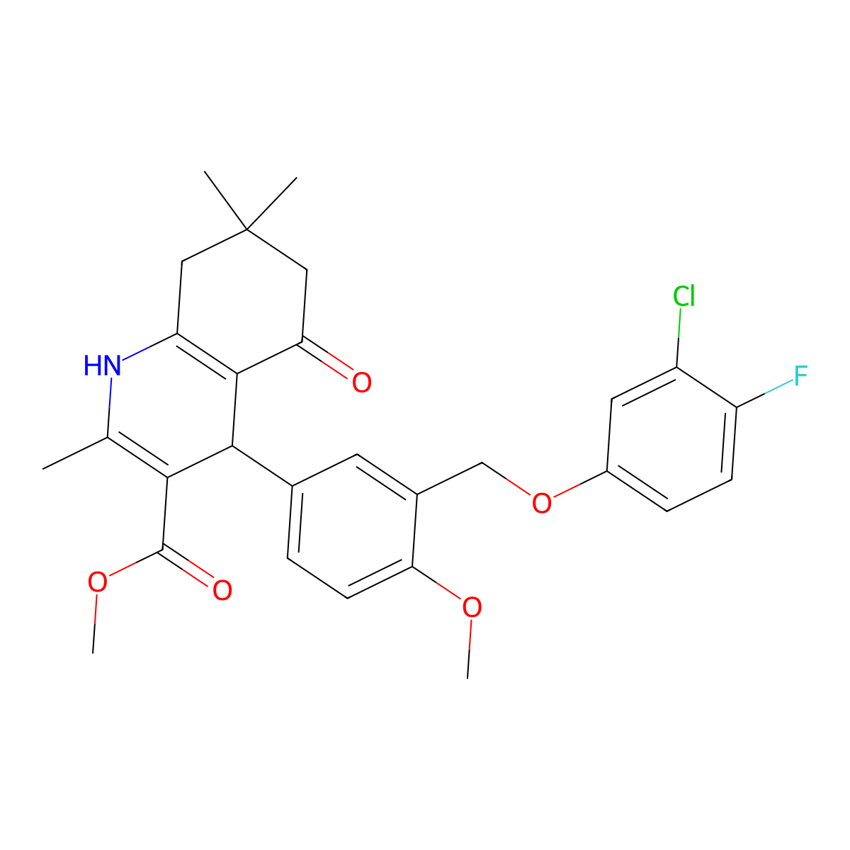 Methyl 4-{3-[(3-chloro-4-fluorophenoxy)methyl]-4-methoxyphenyl}-2,7,7-trimethyl-5-oxo-1,4,5,6,7,8-hexahydro-3-quinolinecarboxylate molecular structure, CAS 445033-12-5