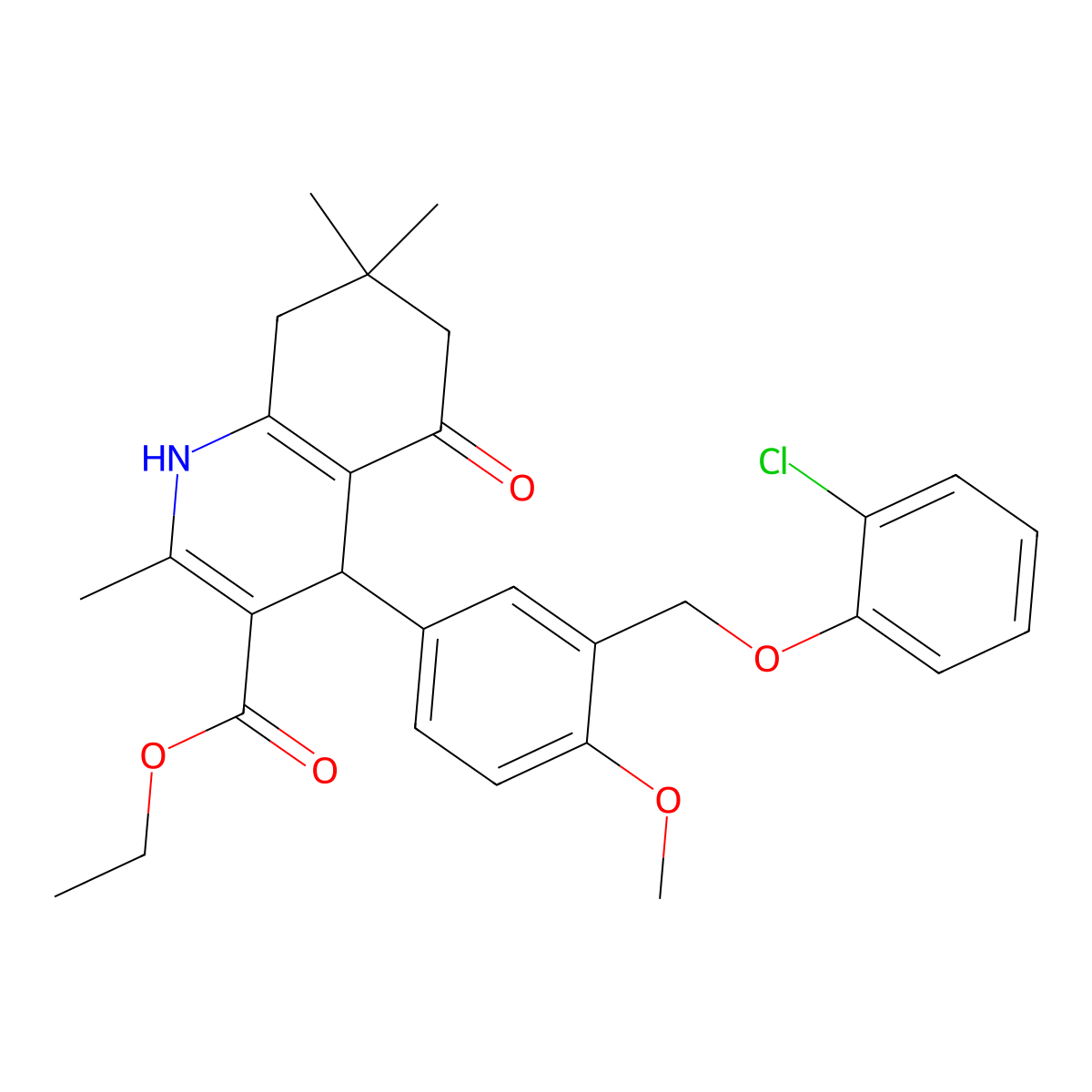 Ethyl 4-{3-[(2-chlorophenoxy)methyl]-4-methoxyphenyl}-2,7,7-trimethyl-5-oxo-1,4,5,6,7,8-hexahydro-3-quinolinecarboxylate molecular structure, CAS 445033-39-6