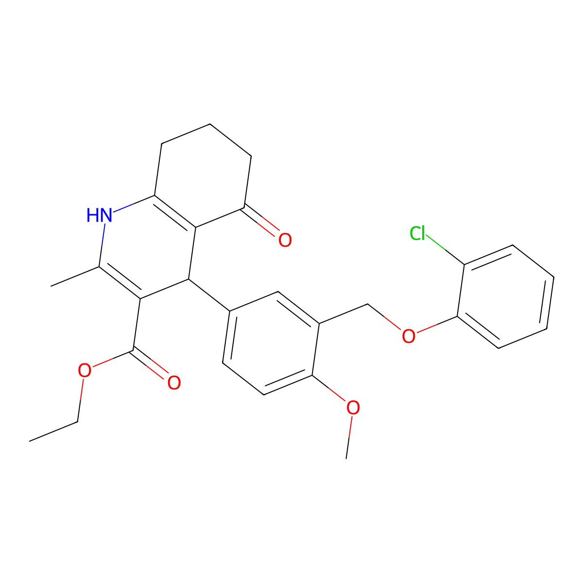 Ethyl 4-{3-[(2-chlorophenoxy)methyl]-4-methoxyphenyl}-2-methyl-5-oxo-1,4,5,6,7,8-hexahydro-3-quinolinecarboxylate molecular structure, CAS 445033-43-2