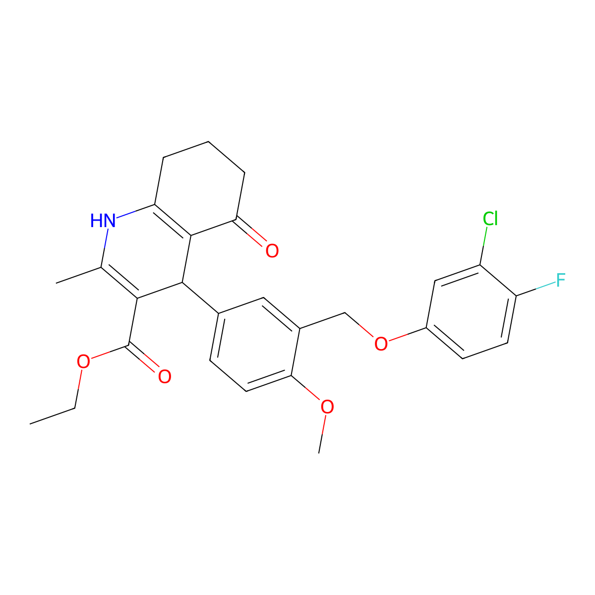 Ethyl 4-{3-[(3-chloro-4-fluorophenoxy)methyl]-4-methoxyphenyl}-2-methyl-5-oxo-1,4,5,6,7,8-hexahydro-3-quinolinecarboxylate molecular structure, CAS 445033-46-5