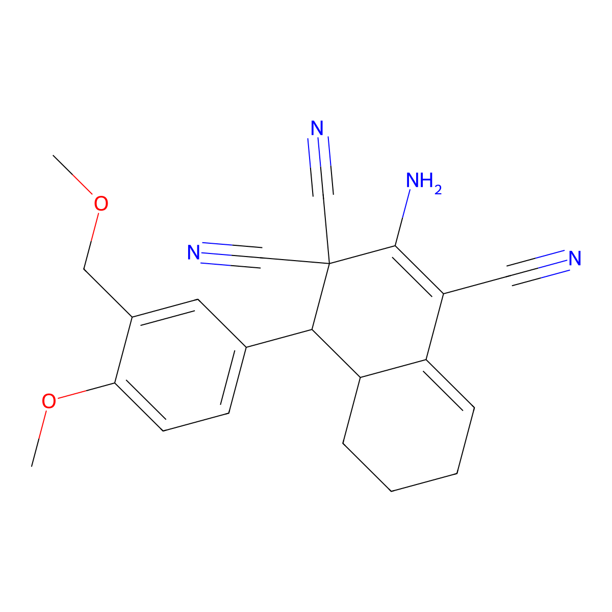 2-amino-4-[4-methoxy-3-(methoxymethyl)phenyl]-4a,5,6,7-tetrahydro-4H-naphthalene-1,3,3-tricarbonitrile molecular structure, CAS 445033-58-9