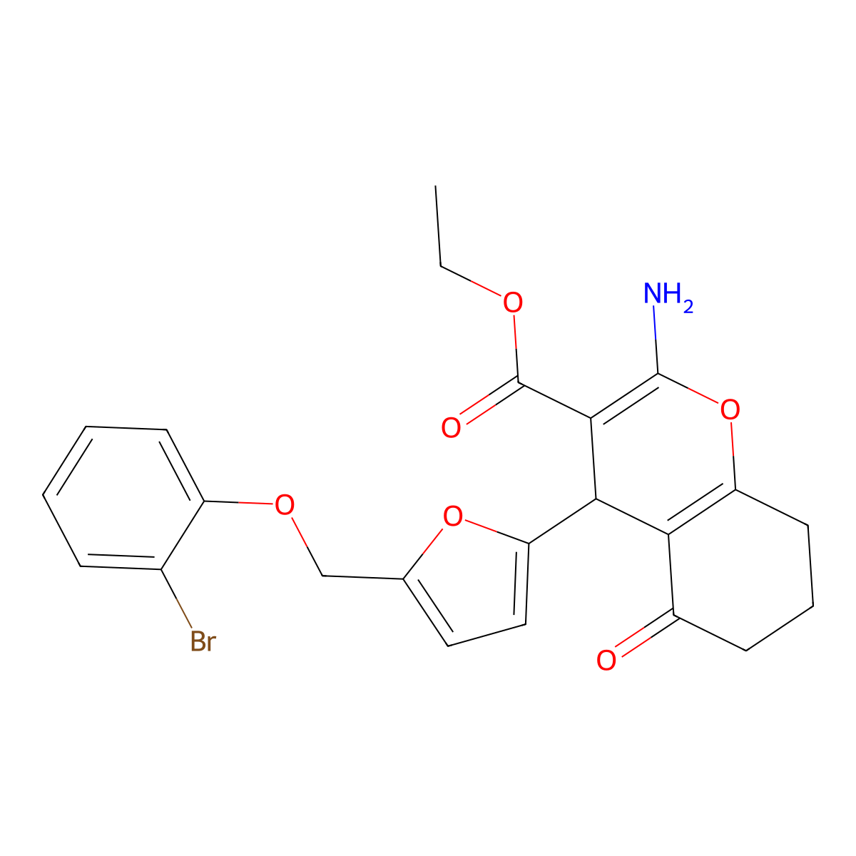 ethyl 2-amino-4-{5-[(2-bromophenoxy)methyl]-2-furyl}-5-oxo-5,6,7,8-tetrahydro-4H-chromene-3-carboxylate molecular structure, CAS 445033-59-0