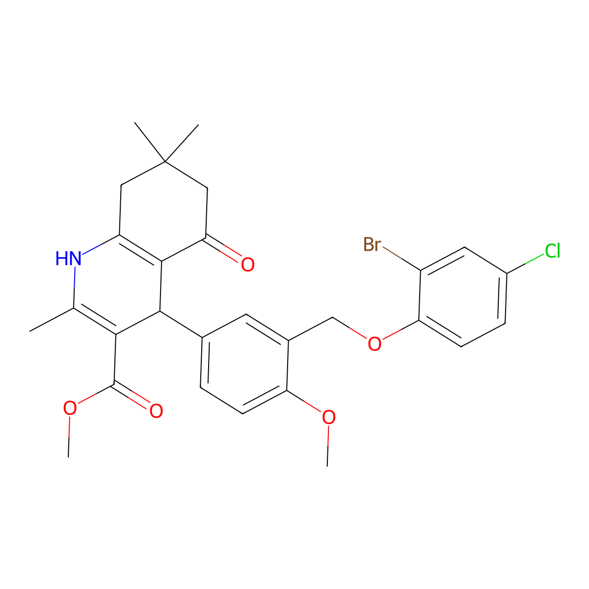 Methyl 4-{3-[(2-bromo-4-chlorophenoxy)methyl]-4-methoxyphenyl}-2,7,7-trimethyl-5-oxo-1,4,5,6,7,8-hexahydro-3-quinolinecarboxylate molecular structure, CAS 445034-11-7