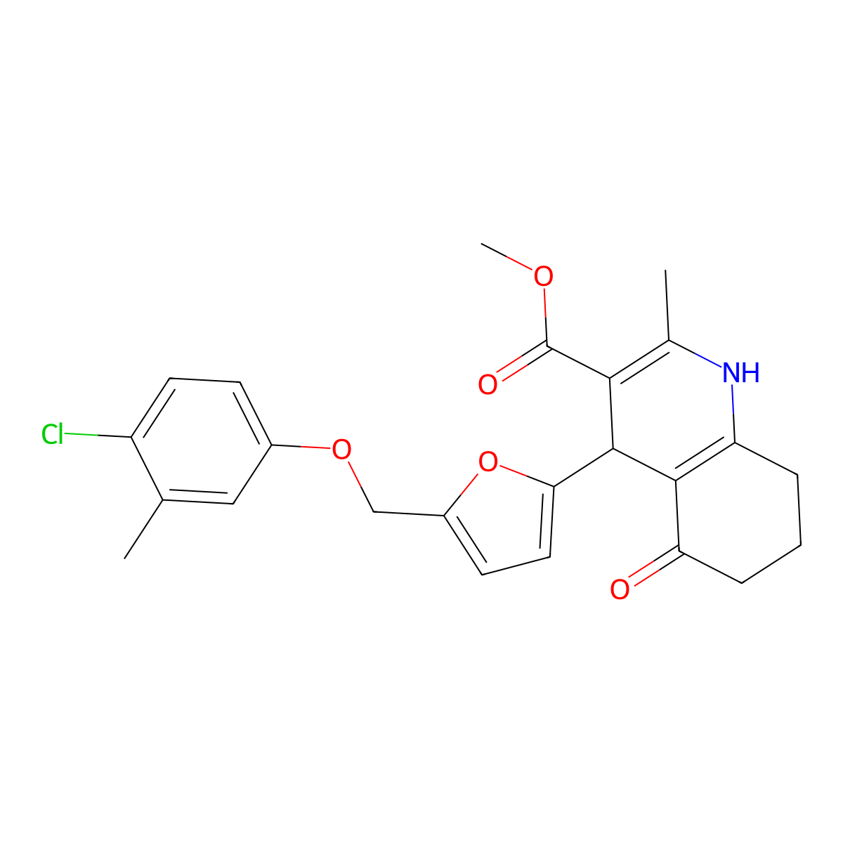 Methyl 4-{5-[(4-chloro-3-methylphenoxy)methyl]-2-furyl}-2-methyl-5-oxo-1,4,5,6,7,8-hexahydro-3-quinolinecarboxylate molecular structure, CAS 445034-15-1