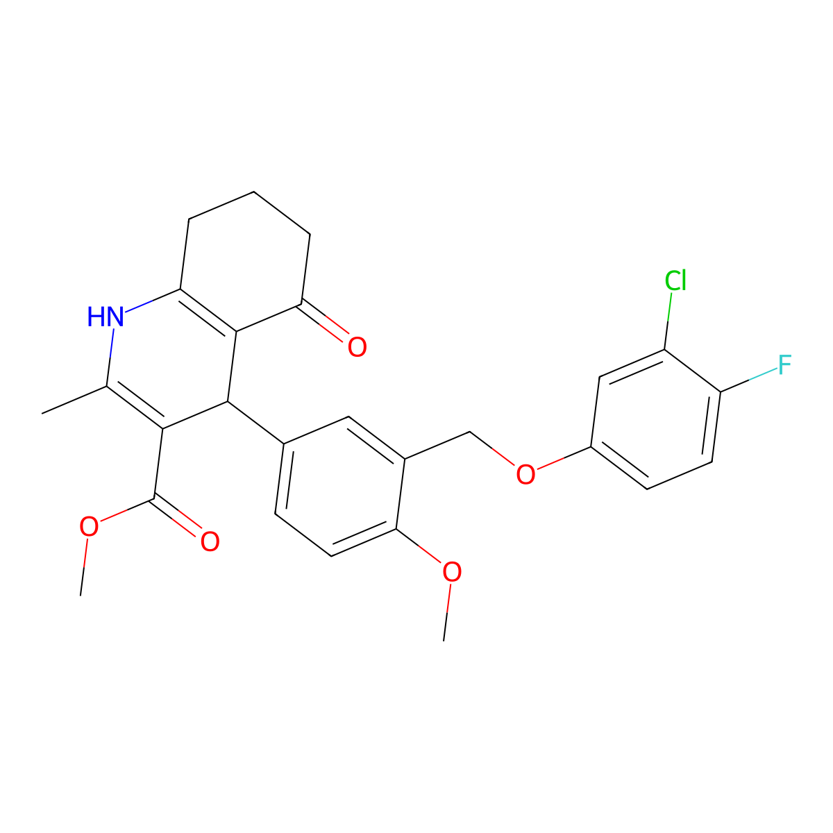 Methyl 4-{3-[(3-chloro-4-fluorophenoxy)methyl]-4-methoxyphenyl}-2-methyl-5-oxo-1,4,5,6,7,8-hexahydro-3-quinolinecarboxylate molecular structure, CAS 445034-41-3
