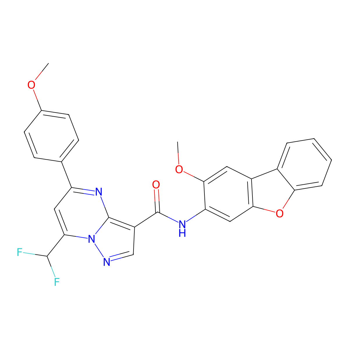 7-(difluoromethyl)-N-(2-methoxydibenzofuran-3-yl)-5-(4-methoxyphenyl)pyrazolo[1,5-a]pyrimidine-3-carboxamide molecular structure, CAS 445034-44-6