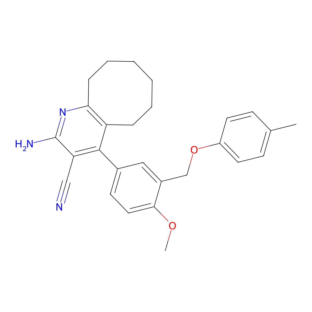 2-Amino-4-{4-methoxy-3-[(4-methylphenoxy)methyl]phenyl}-5,6,7,8,9,10-hexahydrocycloocta[b]pyridine-3-carbonitrile molecular structure, CAS 445034-58-2