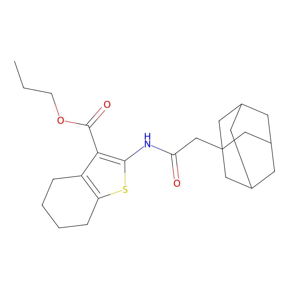 Propyl 2-[(1-adamantylacetyl)amino]-4,5,6,7-tetrahydro-1-benzothiophene-3-carboxylate molecular structure, CAS 445034-75-3