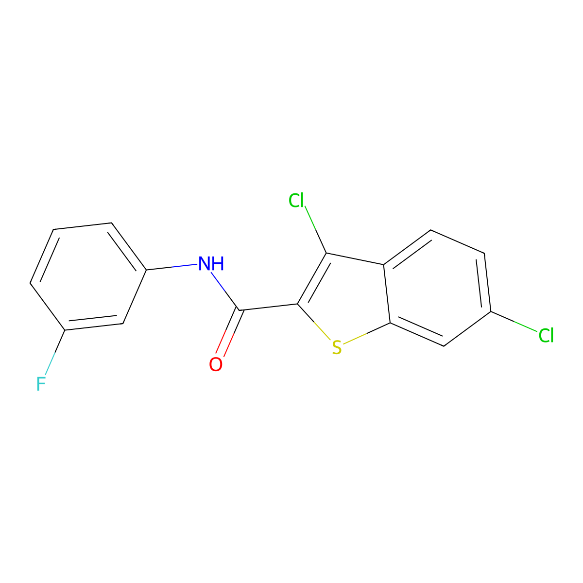 3,6-dichloro-N-(3-fluorophenyl)-1-benzothiophene-2-carboxamide molecular structure, CAS 445034-77-5