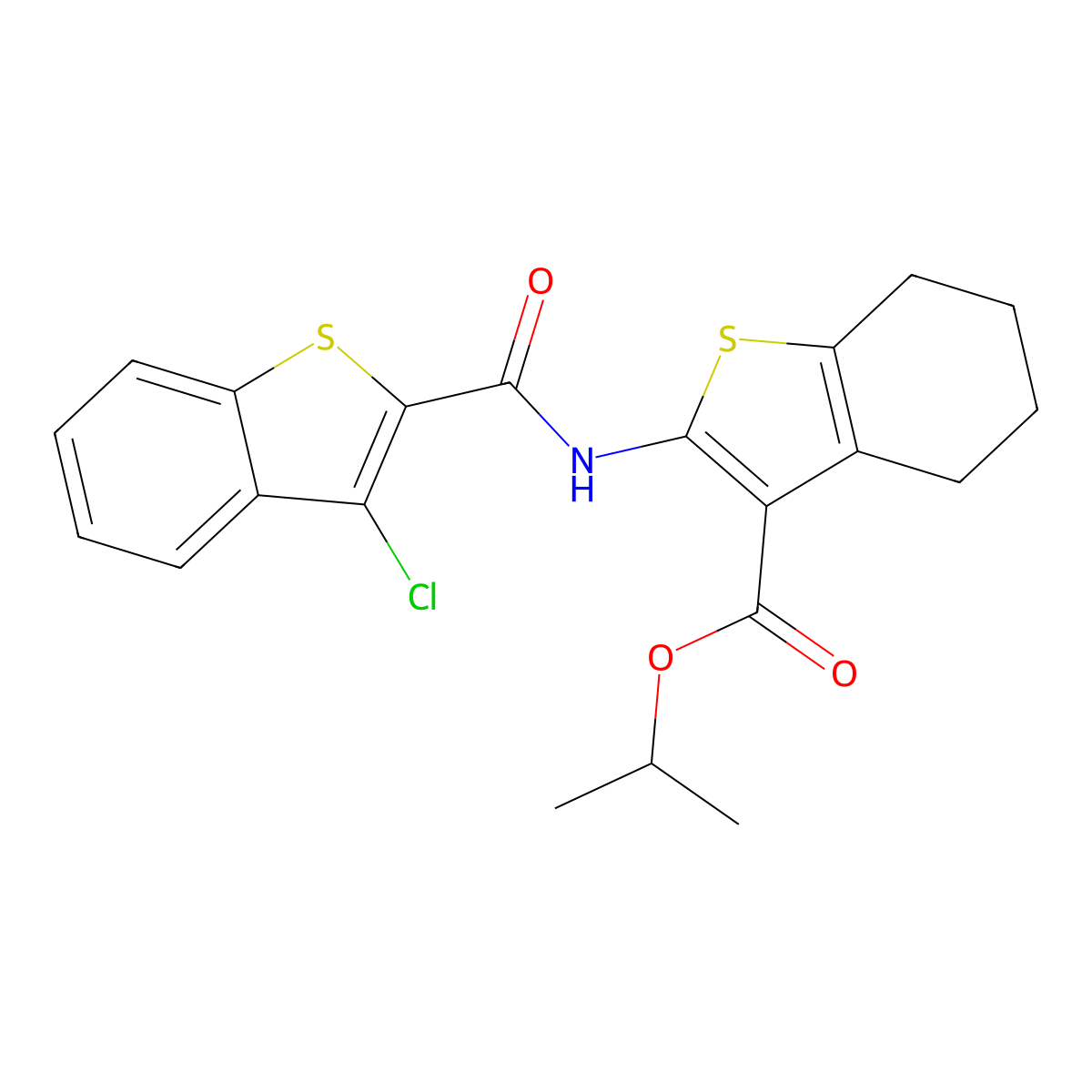 Isopropyl 2-{[(3-chloro-1-benzothien-2-yl)carbonyl]amino}-4,5,6,7-tetrahydro-1-benzothiophene-3-carboxylate molecular structure, CAS 445034-81-1