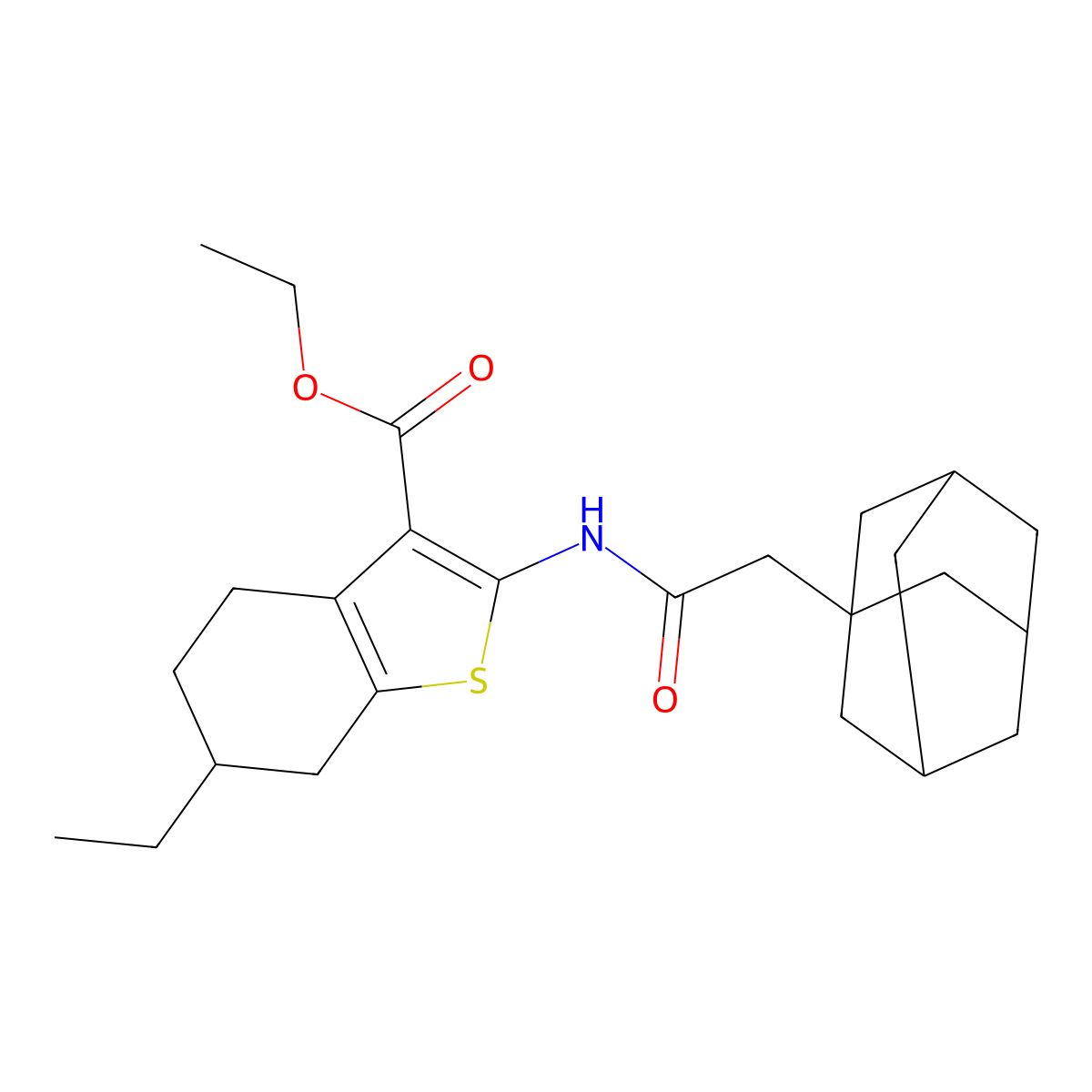 Ethyl 2-[(1-adamantylacetyl)amino]-6-ethyl-4,5,6,7-tetrahydro-1-benzothiophene-3-carboxylate molecular structure, CAS 445034-82-2