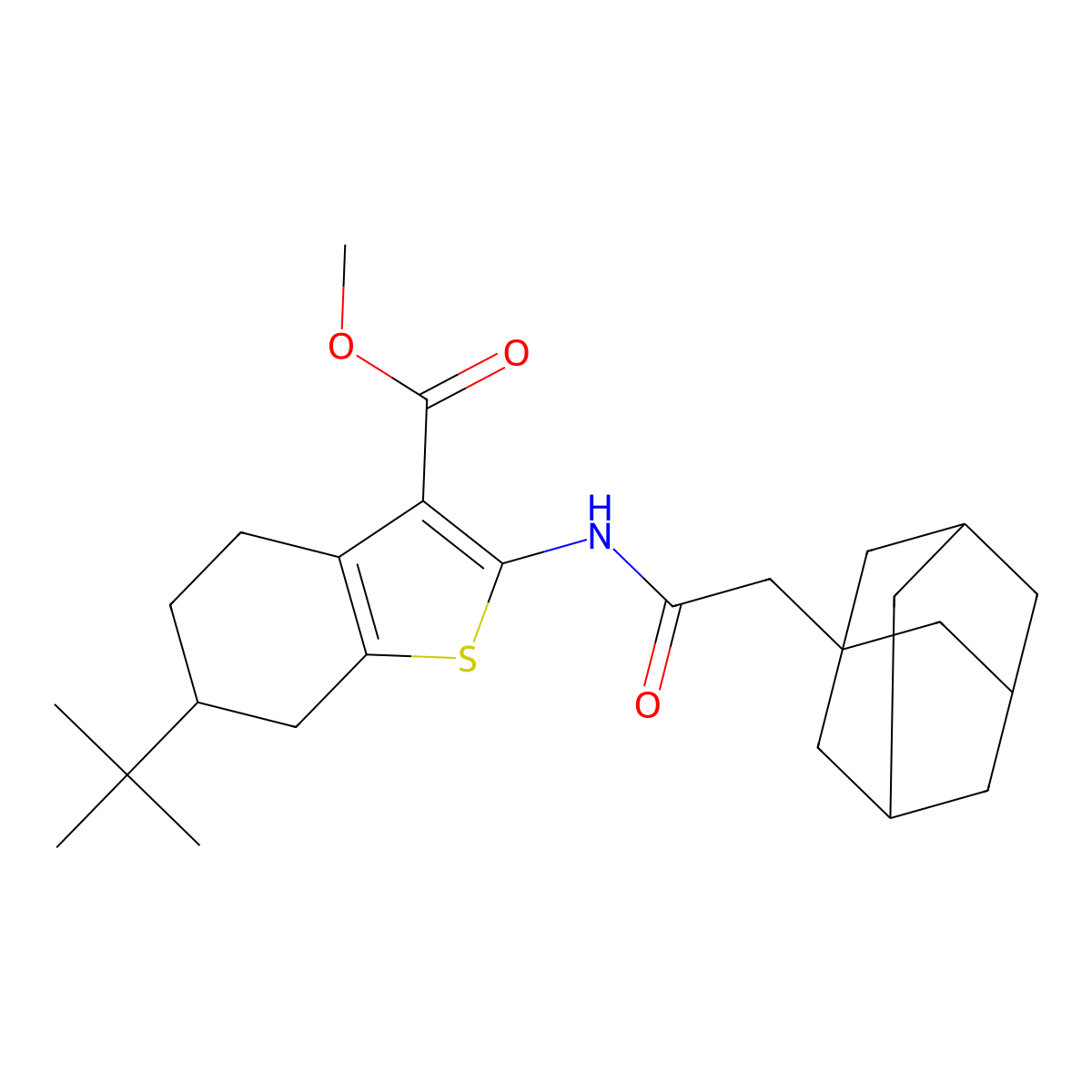 Methyl 2-[(1-adamantylacetyl)amino]-6-tert-butyl-4,5,6,7-tetrahydro-1-benzothiophene-3-carboxylate molecular structure, CAS 445034-87-7