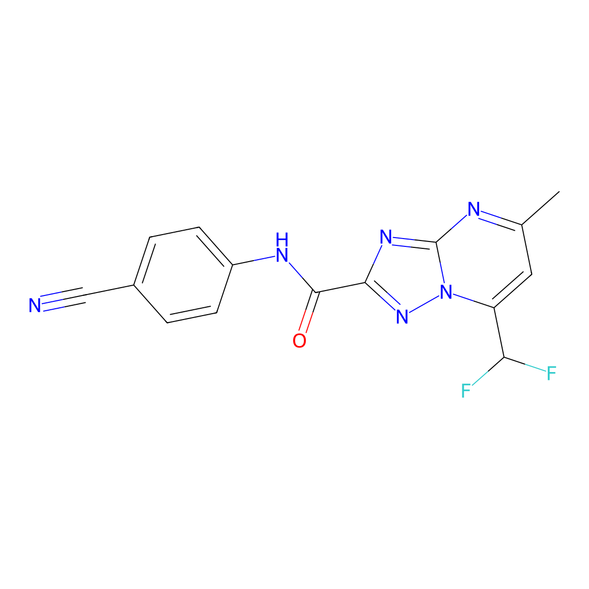 N-(4-cyanophenyl)-7-(difluoromethyl)-5-methyl[1,2,4]triazolo[1,5-a]pyrimidine-2-carboxamide molecular structure, CAS 445034-98-0