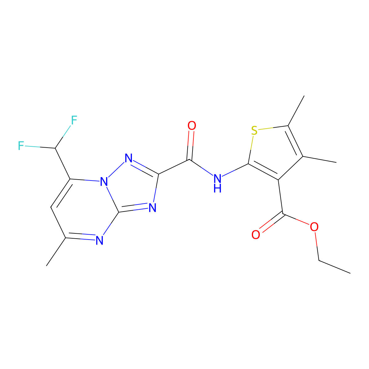 Ethyl 2-({[7-(difluoromethyl)-5-methyl[1,2,4]triazolo[1,5-a]pyrimidin-2-yl]carbonyl}amino)-4,5-dimethyl-3-thiophenecarboxylate molecular structure, CAS 445035-14-3