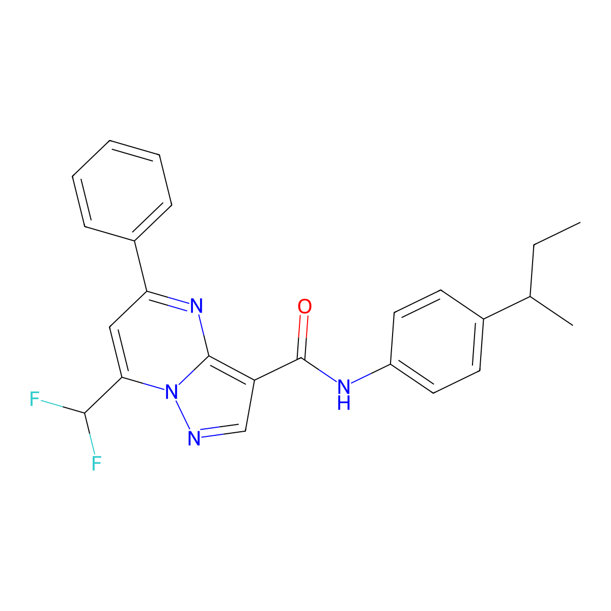 N-(4-butan-2-ylphenyl)-7-(difluoromethyl)-5-phenylpyrazolo[1,5-a]pyrimidine-3-carboxamide molecular structure, CAS 445035-34-7