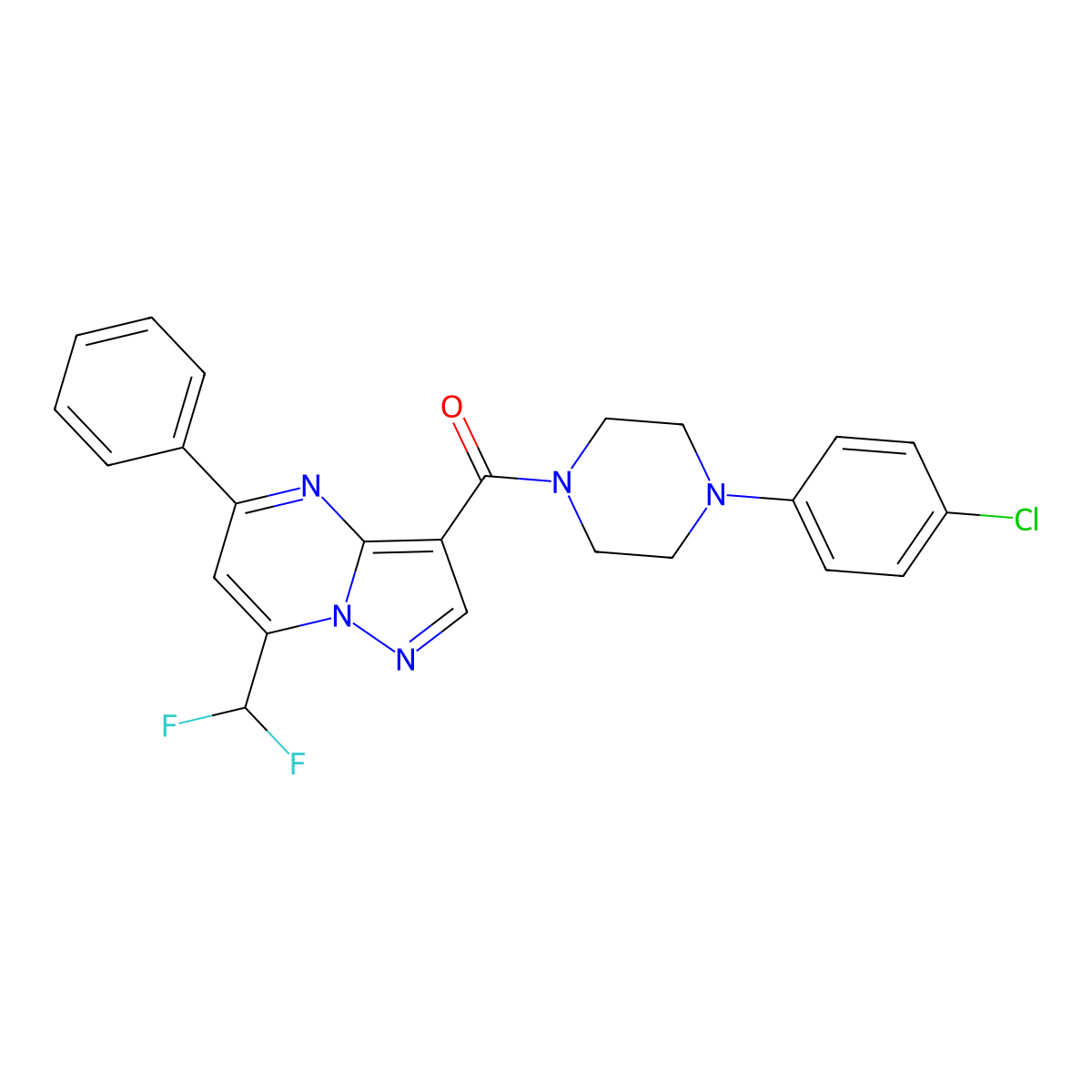 [4-(4-Chlorophenyl)piperazin-1-yl]-[7-(difluoromethyl)-5-phenylpyrazolo[1,5-a]pyrimidin-3-yl]methanone molecular structure, CAS 445035-65-4