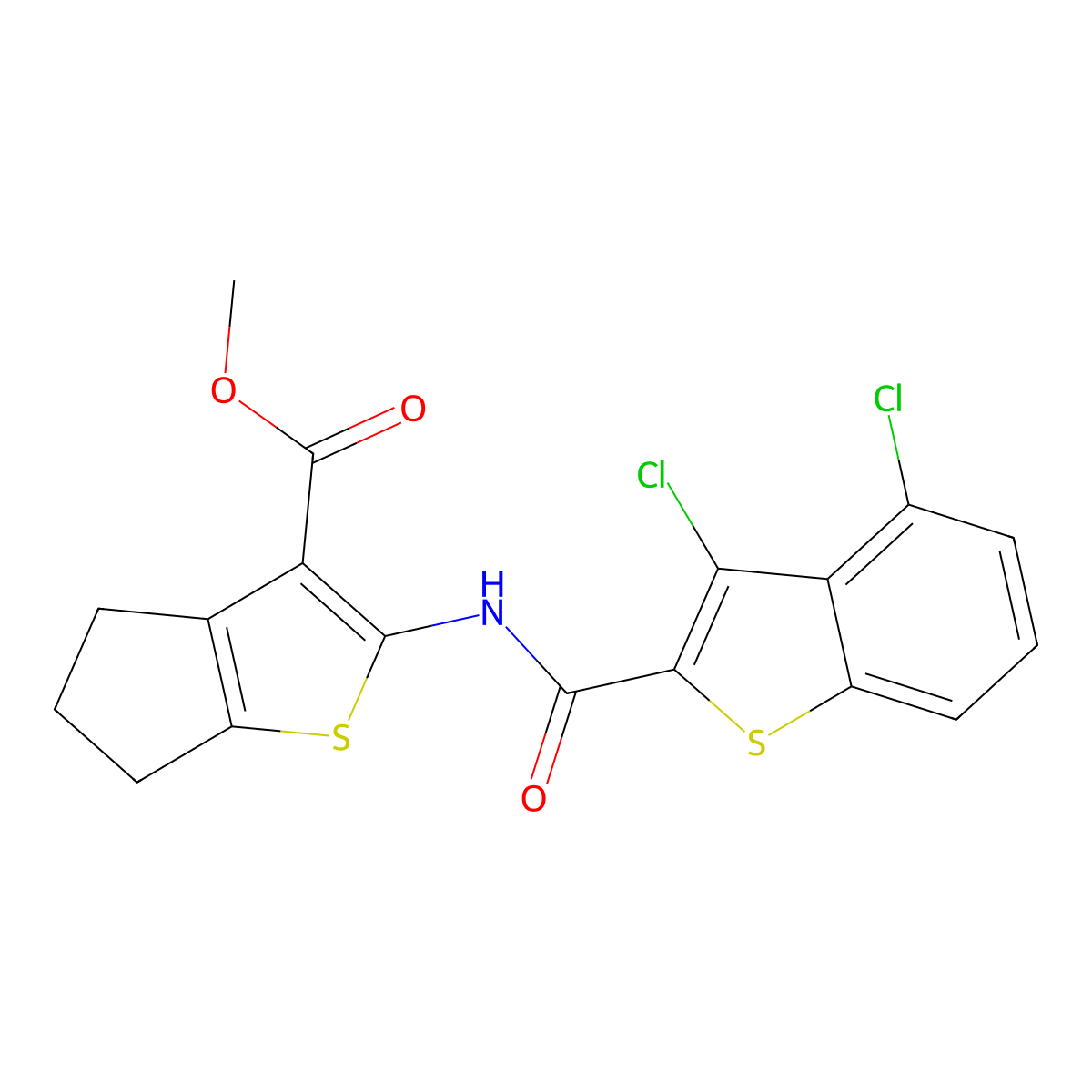 methyl 2-[(3,4-dichloro-1-benzothiophene-2-carbonyl)amino]-5,6-dihydro-4H-cyclopenta[b]thiophene-3-carboxylate molecular structure, CAS 445035-81-4