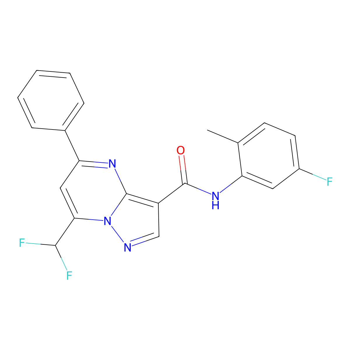7-(difluoromethyl)-N-(5-fluoro-2-methylphenyl)-5-phenylpyrazolo[1,5-a]pyrimidine-3-carboxamide molecular structure, CAS 445035-83-6