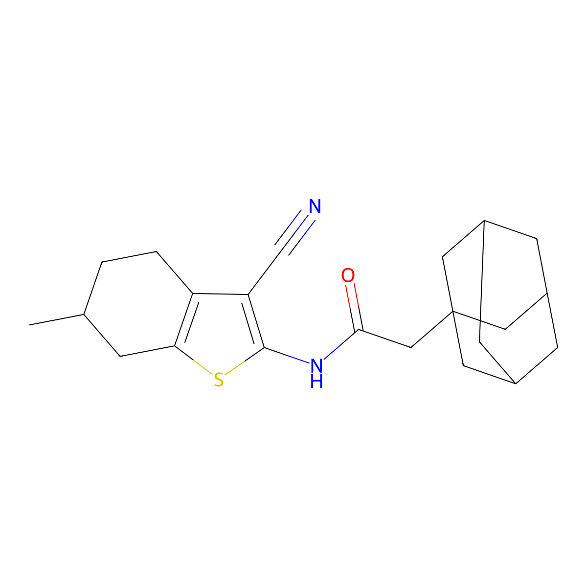 2-(1-adamantyl)-N-(3-cyano-6-methyl-4,5,6,7-tetrahydro-1-benzothiophen-2-yl)acetamide molecular structure, CAS 445036-06-6