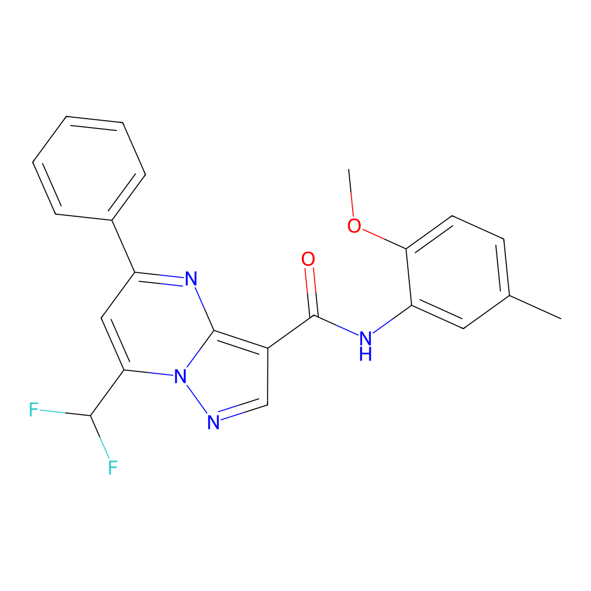7-(difluoromethyl)-N-(2-methoxy-5-methylphenyl)-5-phenylpyrazolo[1,5-a]pyrimidine-3-carboxamide molecular structure, CAS 445036-57-7