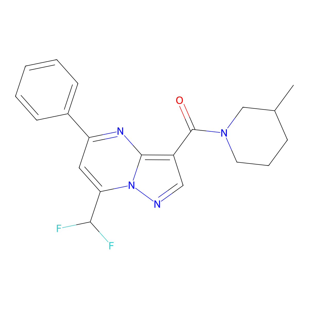 [7-(Difluoromethyl)-5-phenylpyrazolo[1,5-a]pyrimidin-3-yl]-(3-methylpiperidin-1-yl)methanone molecular structure, CAS 445036-64-6