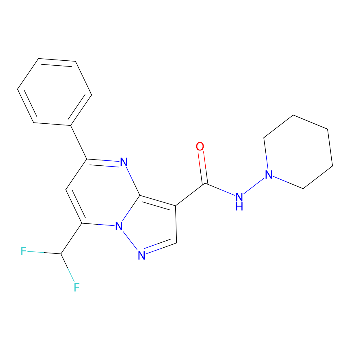 7-(difluoromethyl)-5-phenyl-N-1-piperidinylpyrazolo[1,5-a]pyrimidine-3-carboxamide molecular structure, CAS 445036-71-5
