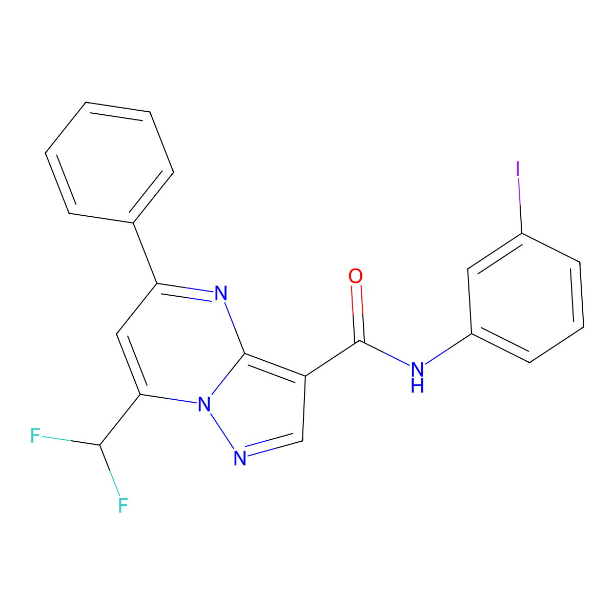 7-(difluoromethyl)-N-(3-iodophenyl)-5-phenylpyrazolo[1,5-a]pyrimidine-3-carboxamide molecular structure, CAS 445036-72-6