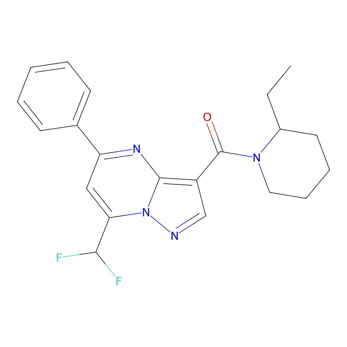 [7-(Difluoromethyl)-5-phenylpyrazolo[1,5-a]pyrimidin-3-yl]-(2-ethylpiperidin-1-yl)methanone molecular structure, CAS 445036-82-8