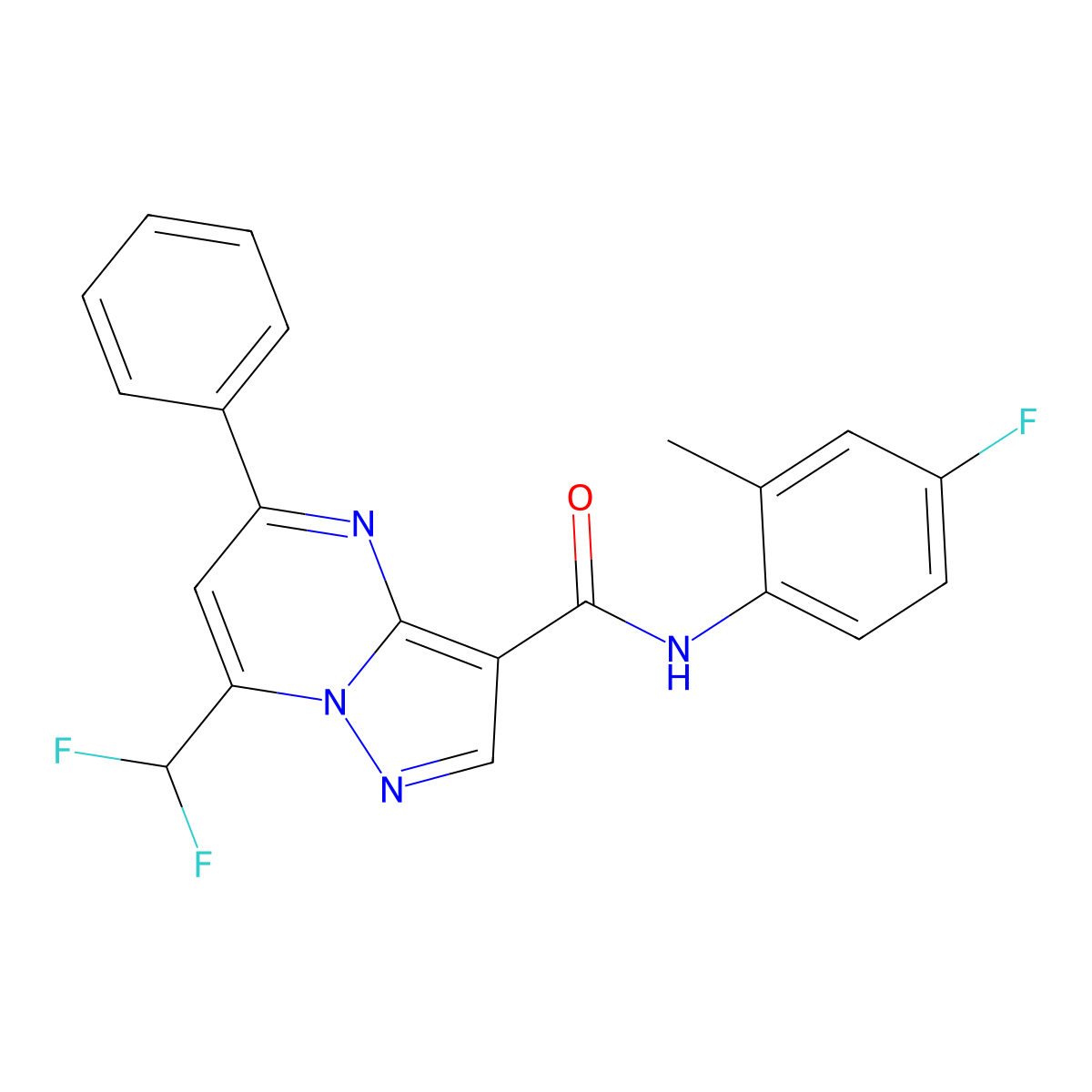 7-(difluoromethyl)-N-(4-fluoro-2-methylphenyl)-5-phenylpyrazolo[1,5-a]pyrimidine-3-carboxamide molecular structure, CAS 445036-85-1