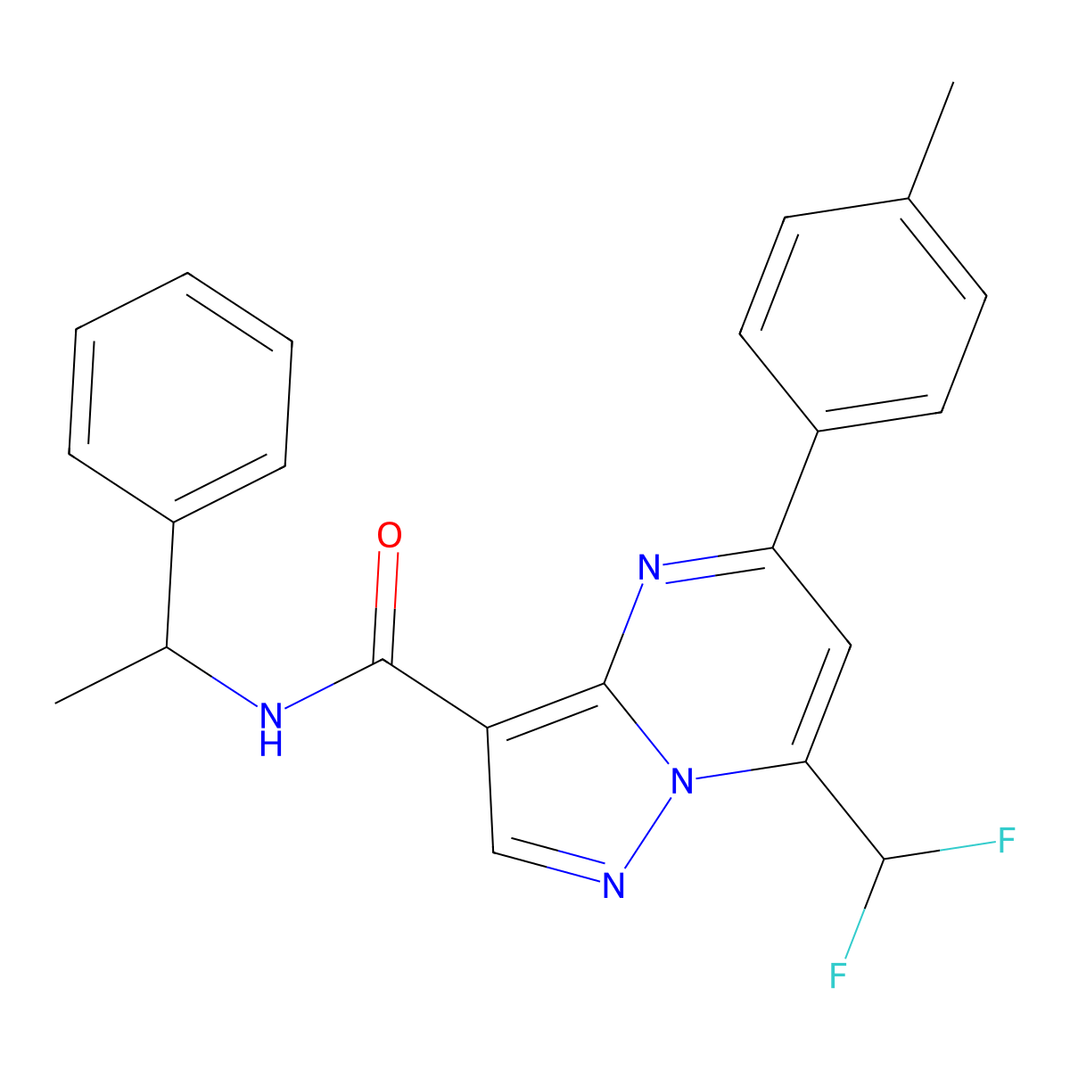 7-(difluoromethyl)-5-(4-methylphenyl)-N-(1-phenylethyl)pyrazolo[1,5-a]pyrimidine-3-carboxamide molecular structure, CAS 445036-94-2