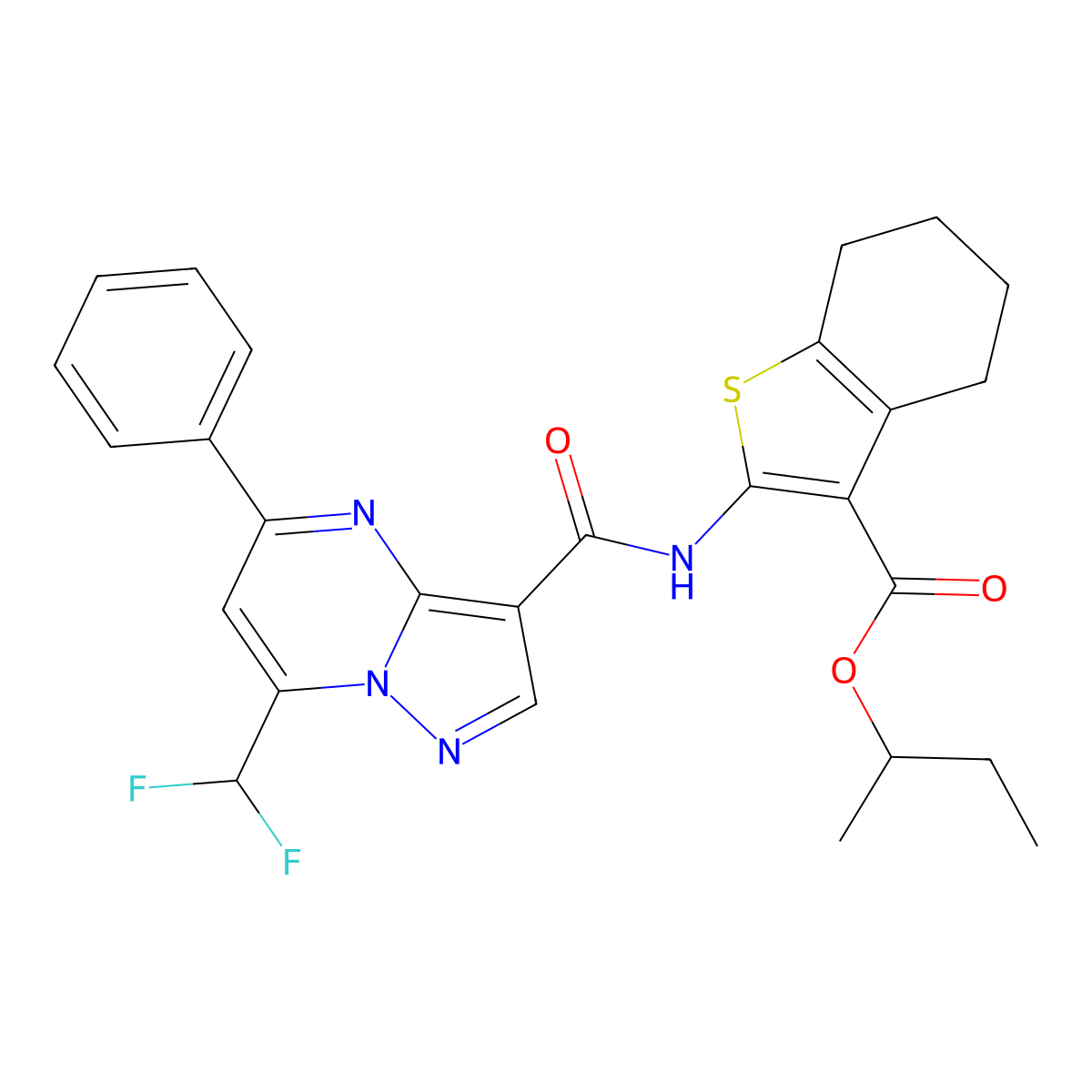 Sec-butyl 2-({[7-(difluoromethyl)-5-phenylpyrazolo[1,5-a]pyrimidin-3-yl]carbonyl}amino)-4,5,6,7-tetrahydro-1-benzothiophene-3-carboxylate molecular structure, CAS 445037-00-3
