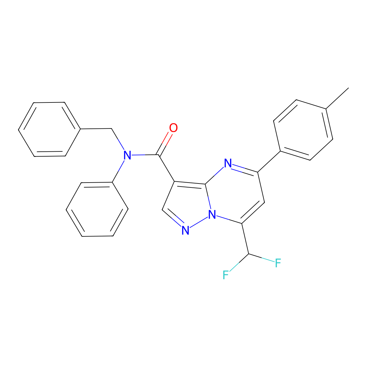 N-benzyl-7-(difluoromethyl)-5-(4-methylphenyl)-N-phenylpyrazolo[1,5-a]pyrimidine-3-carboxamide molecular structure, CAS 445037-10-5