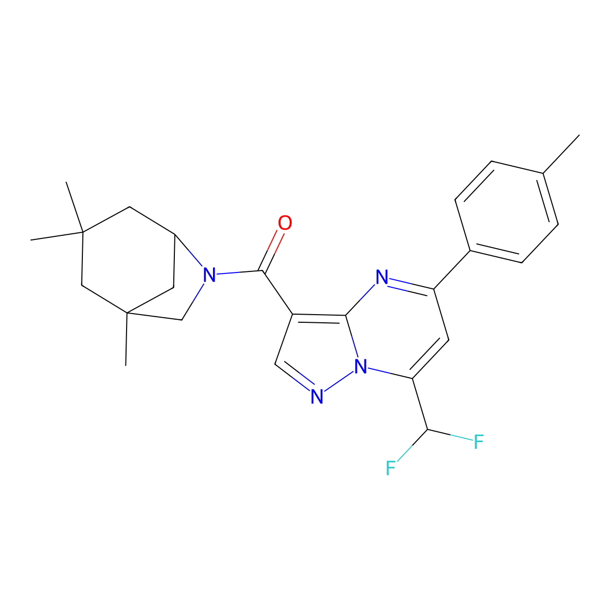 7-(Difluoromethyl)-5-(4-methylphenyl)-3-[(1,3,3-trimethyl-6-azabicyclo[3.2.1]oct-6-yl)carbonyl]pyrazolo[1,5-a]pyrimidine molecular structure, CAS 445037-18-3