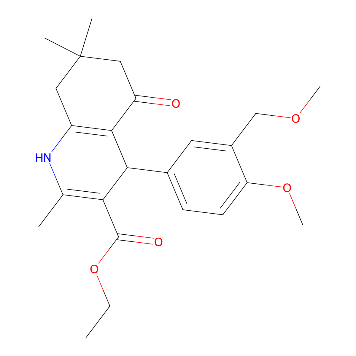 Ethyl 4-[4-methoxy-3-(methoxymethyl)phenyl]-2,7,7-trimethyl-5-oxo-1,4,5,6,7,8-hexahydro-3-quinolinecarboxylate molecular structure, CAS 445037-32-1