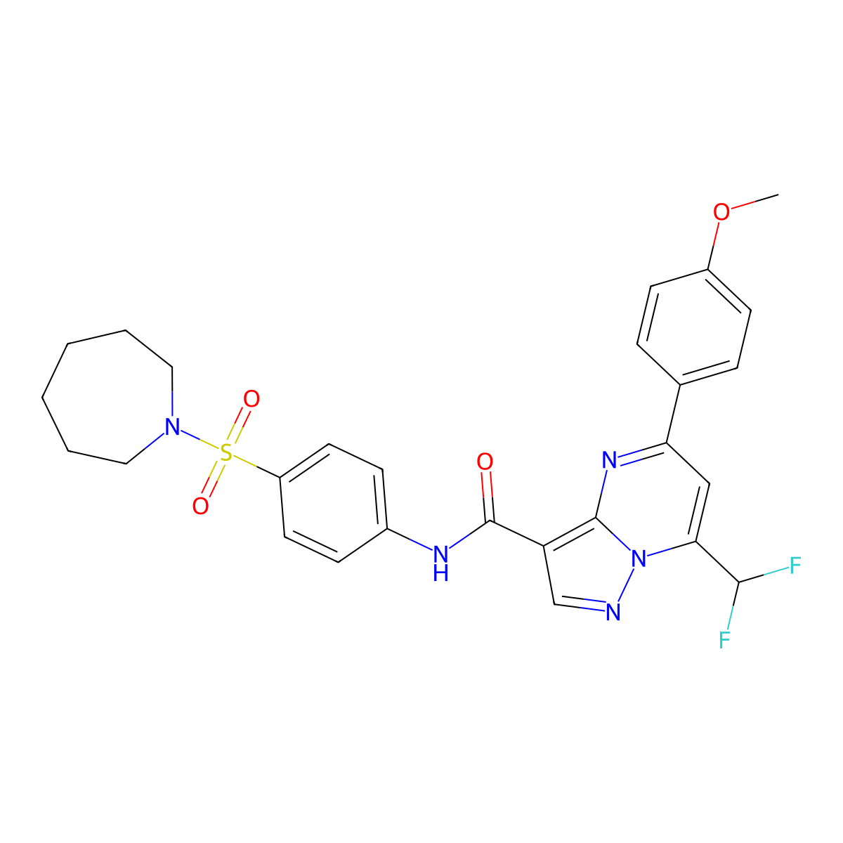 N-[4-(azepan-1-ylsulfonyl)phenyl]-7-(difluoromethyl)-5-(4-methoxyphenyl)pyrazolo[1,5-a]pyrimidine-3-carboxamide molecular structure, CAS 445037-39-8
