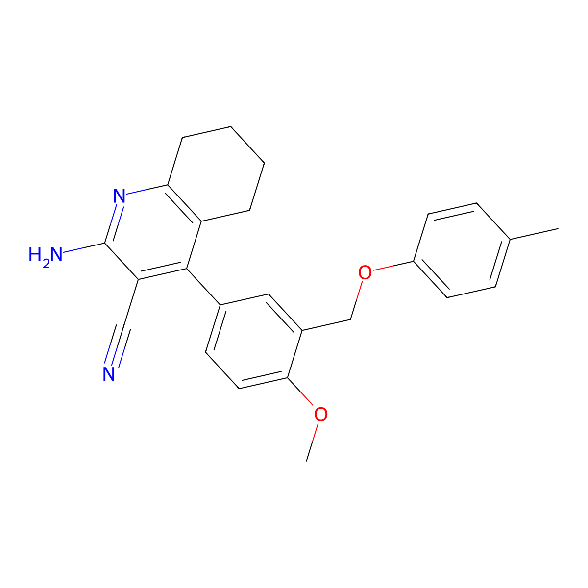 2-Amino-4-{4-methoxy-3-[(4-methylphenoxy)methyl]phenyl}-5,6,7,8-tetrahydro-3-quinolinecarbonitrile molecular structure, CAS 445037-40-1