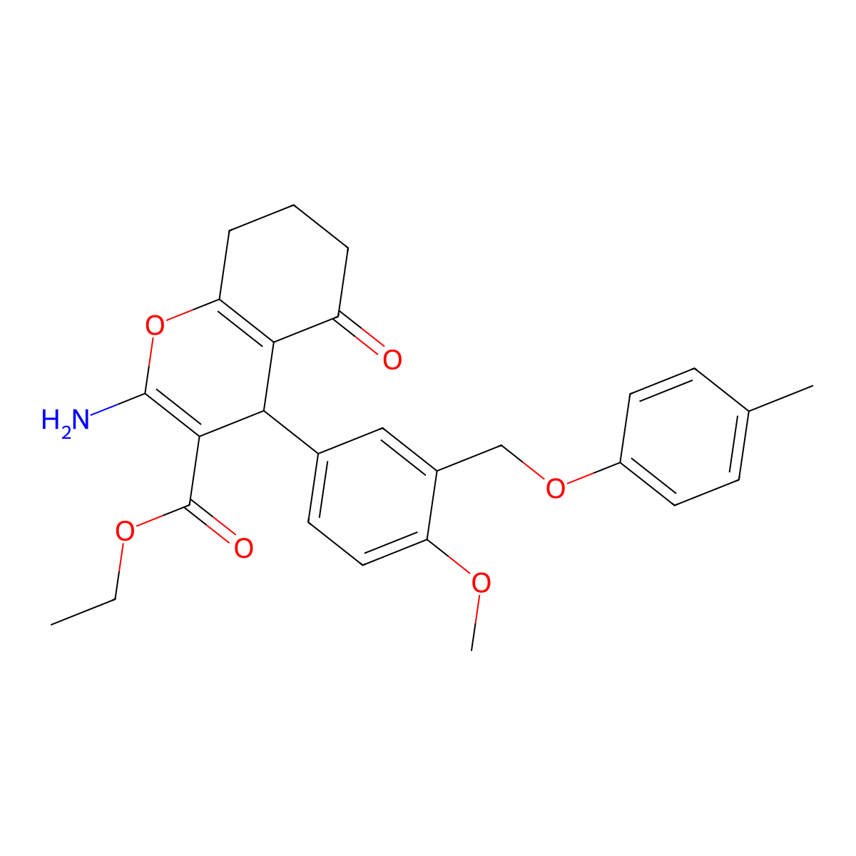 ethyl 2-amino-4-{4-methoxy-3-[(4-methylphenoxy)methyl]phenyl}-5-oxo-5,6,7,8-tetrahydro-4H-chromene-3-carboxylate molecular structure, CAS 445037-44-5