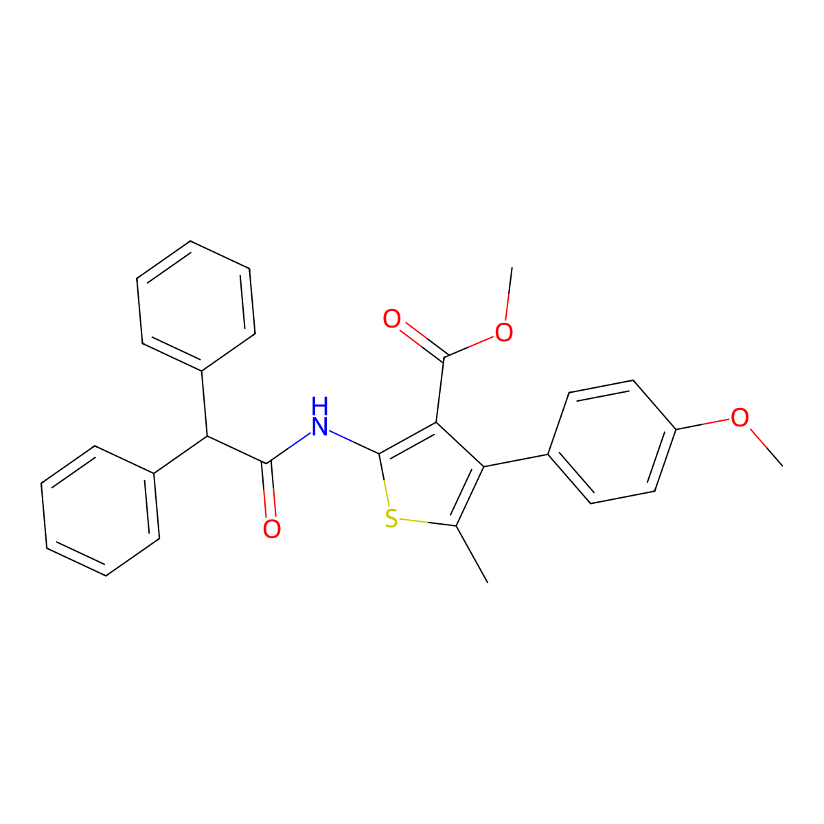 Methyl 2-[(diphenylacetyl)amino]-4-(4-methoxyphenyl)-5-methyl-3-thiophenecarboxylate molecular structure, CAS 445037-54-7